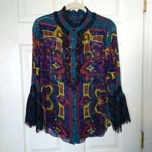 Anna Sui x INC Silk paisley floral blouse